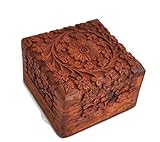 Ajuny Caja de recuerdos de madera tallada a mano, ideal como regalo para hombres y mujeres
