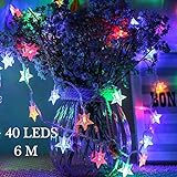 COOLEAD - Guirnalda de luces con forma de estrella y hada, LED, funciona con pilas, 6 m,...